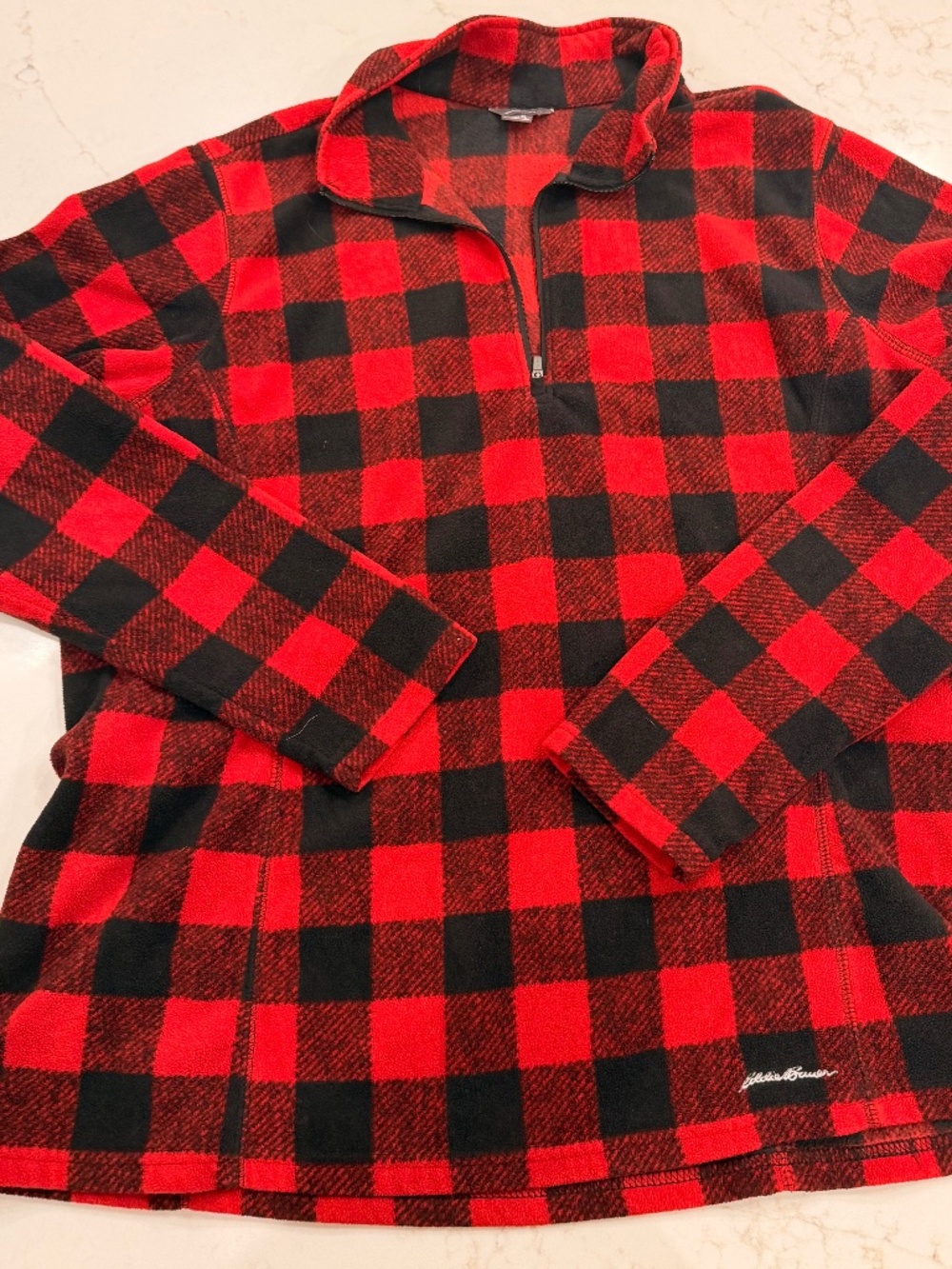 Eddie Bauer Red Black Buffalo Plaid Fleece Pullover Women’s XL Quarter Zip